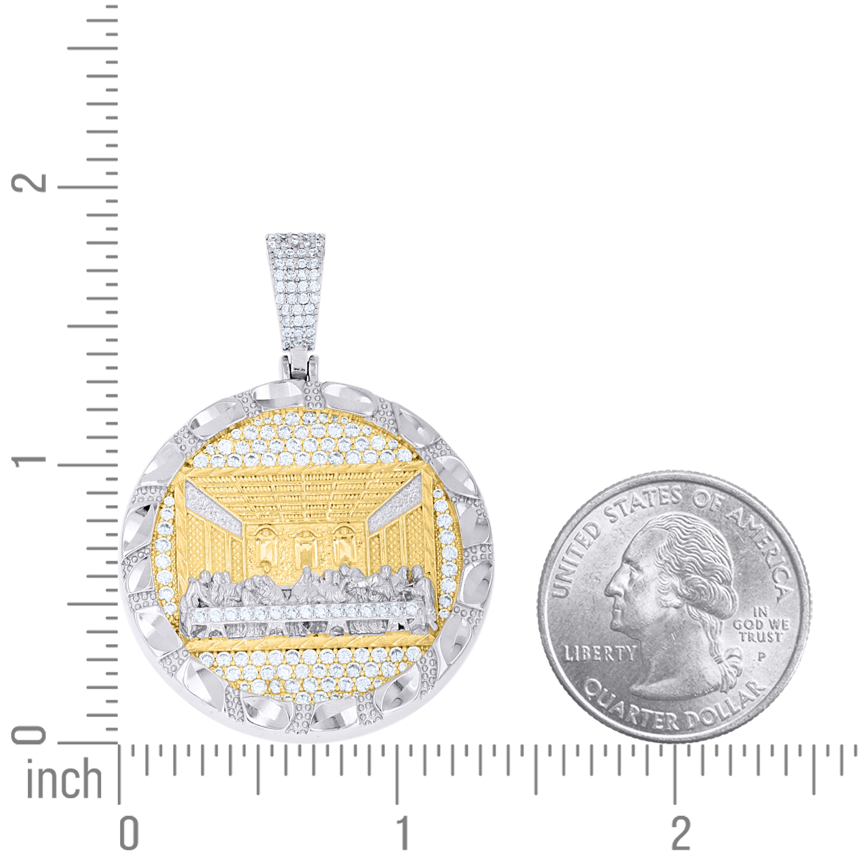 925 Sterling Silver Yellow-tone Men Cubic-Zirconia Last Supper Religious Charm Pendant