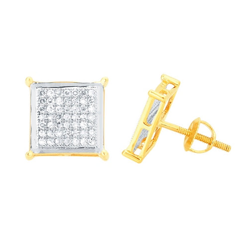 10K Yellow Yellow Gold Square Earring With 0.33 Ct Round Micro Pave Diamonds