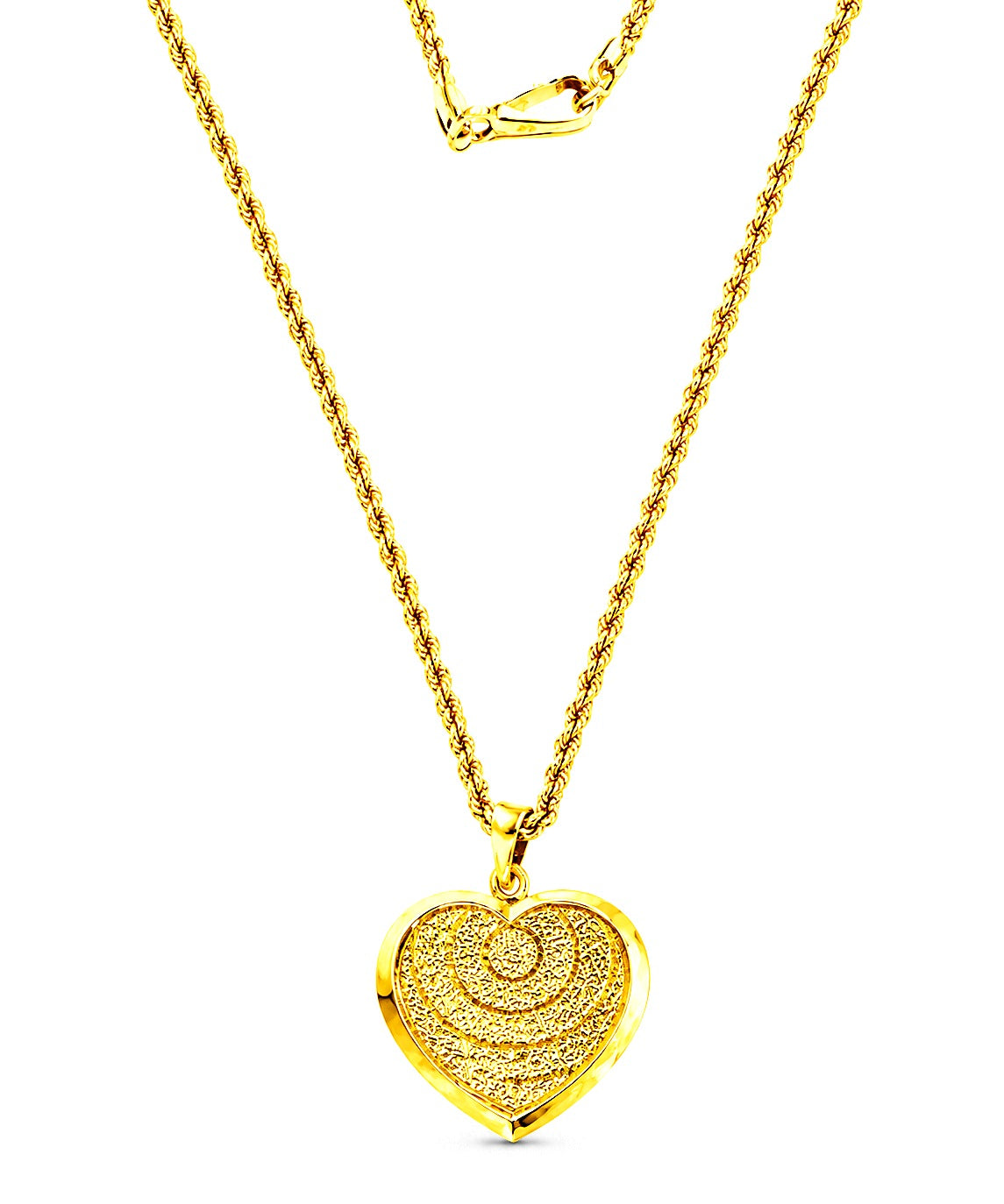 22k Yellow Gold Rope Chain 24" with 22k Yellow Gold Heart Ayat-ul-Kursi Pendant