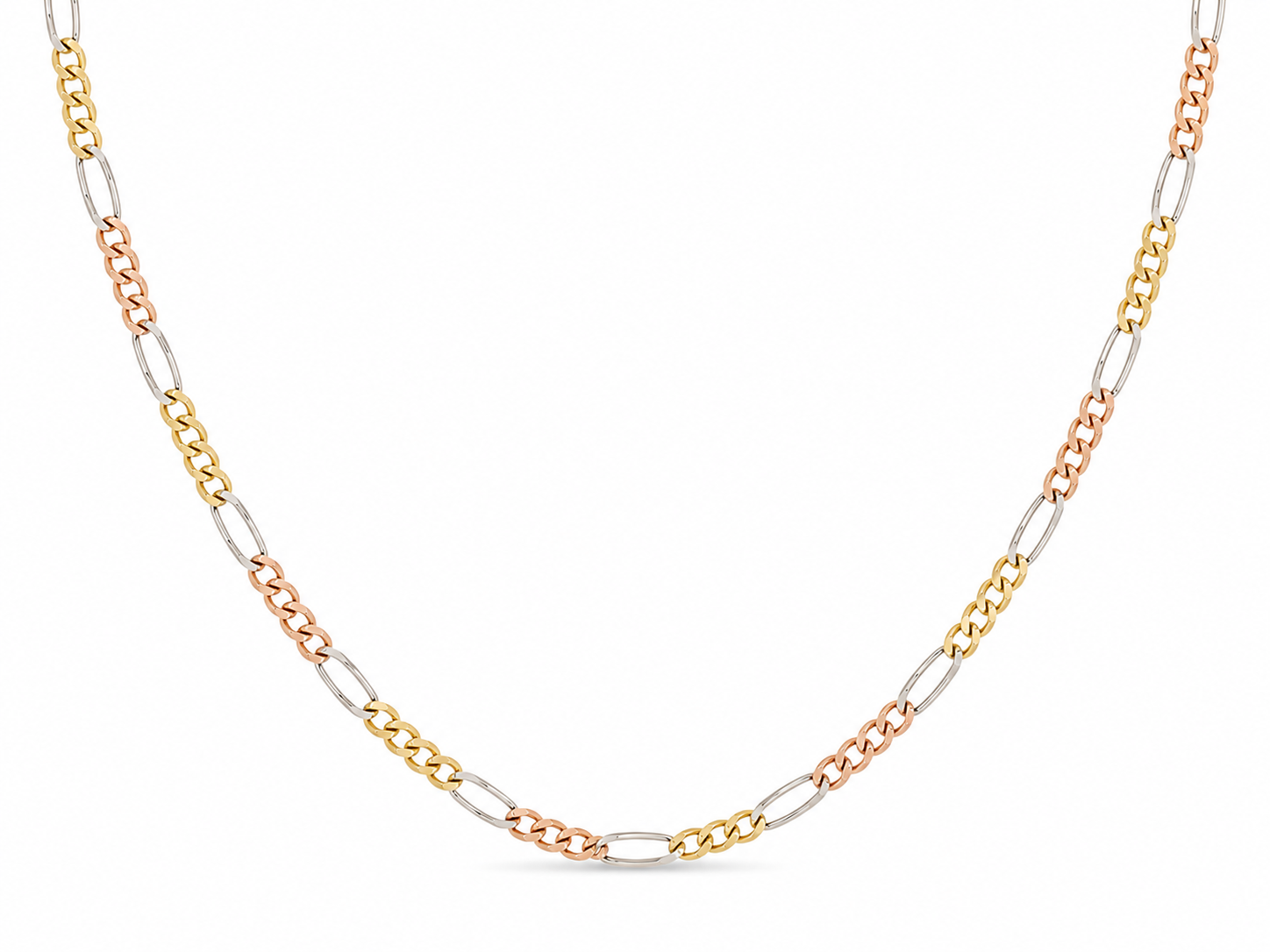 10KT Solid Tri-Tone Gold 3 MM Figaro Link Chain
