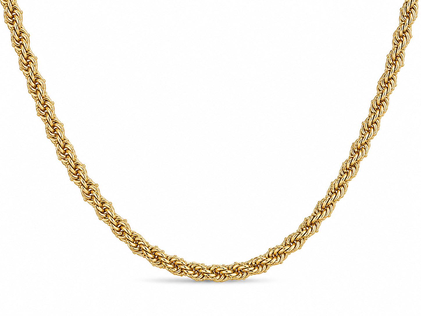 10KT Hollow Yellow Gold 3.5 MM Twisted Rope with Moon Cut Link Chain