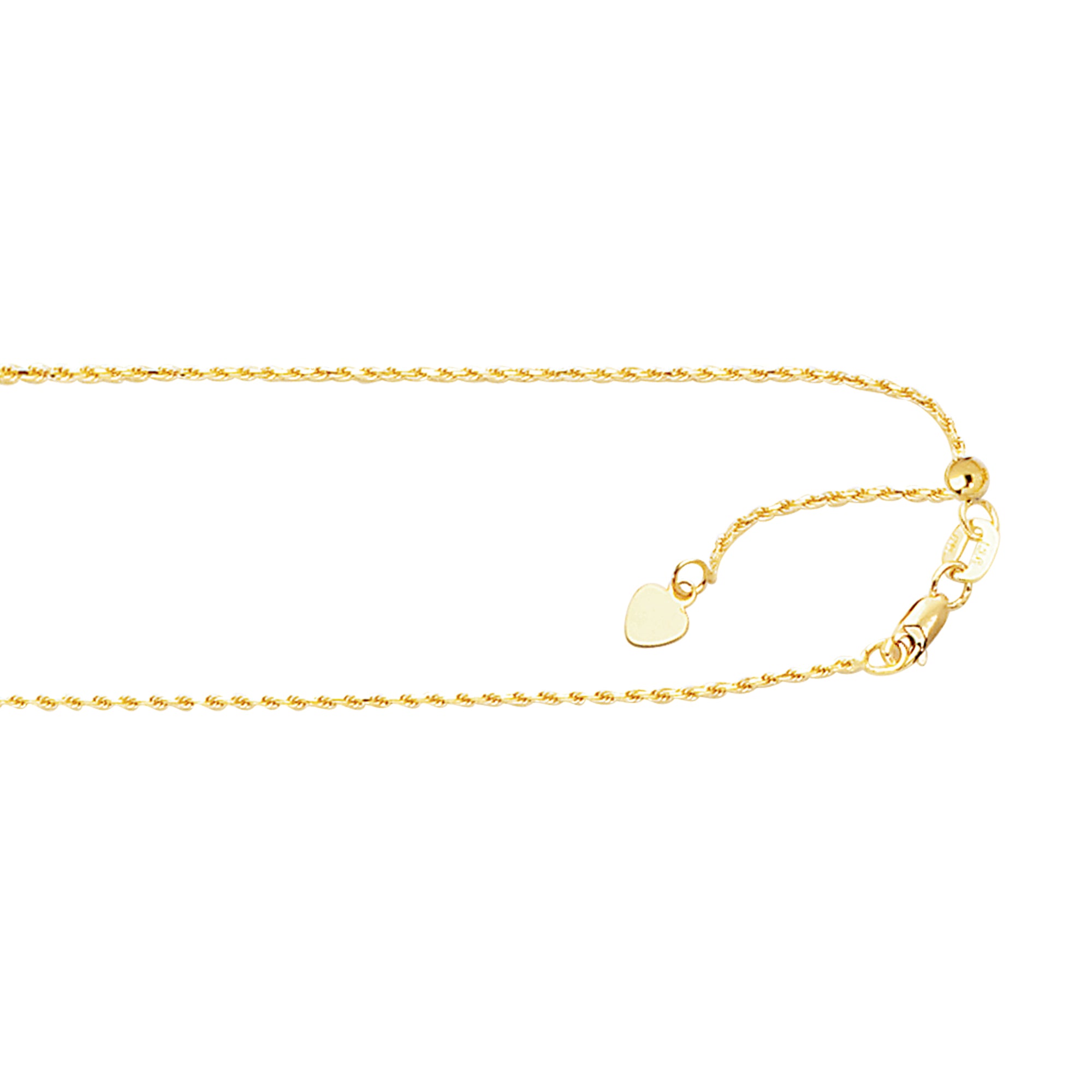 10K Yellow Gold 0.95mm Adjustable (adjusts up to 22 inches) Rope 22" Chain with Lobster Lock