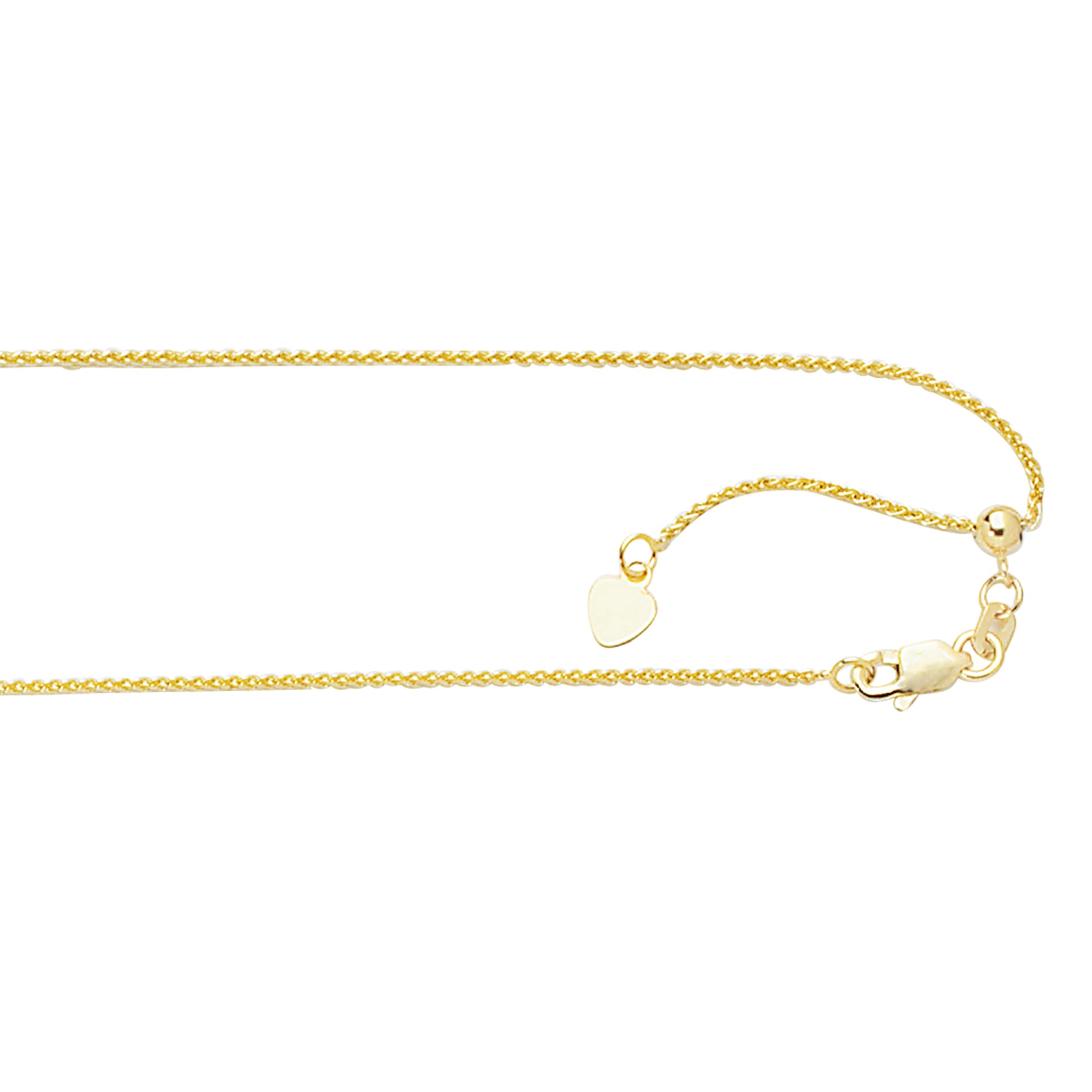 10K Yellow Gold 1.0mm Adjustable (adjusts up to 22 inches) Wheat 22" Chain with Lobster Lock