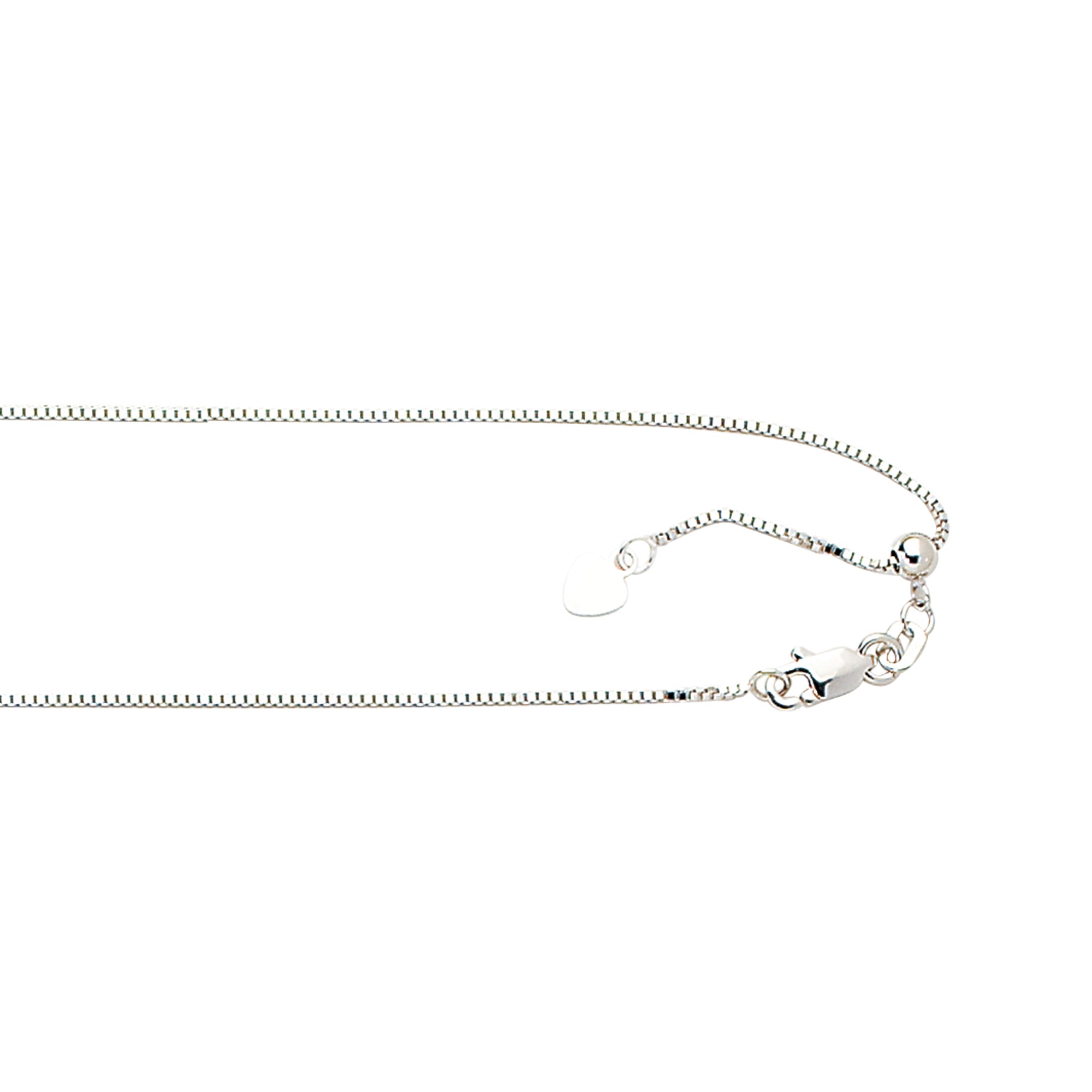 10K White Gold 0.85mm Adjustable (adjusts up to 22 inches) Box 22" Chain with Lobster Lock