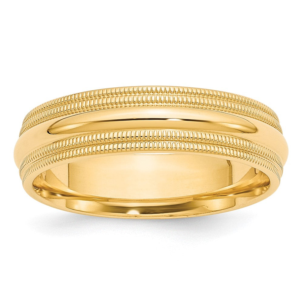 10k Yellow Gold 6mm Double Milgrain Comfort Fit Wedding Band Size 13