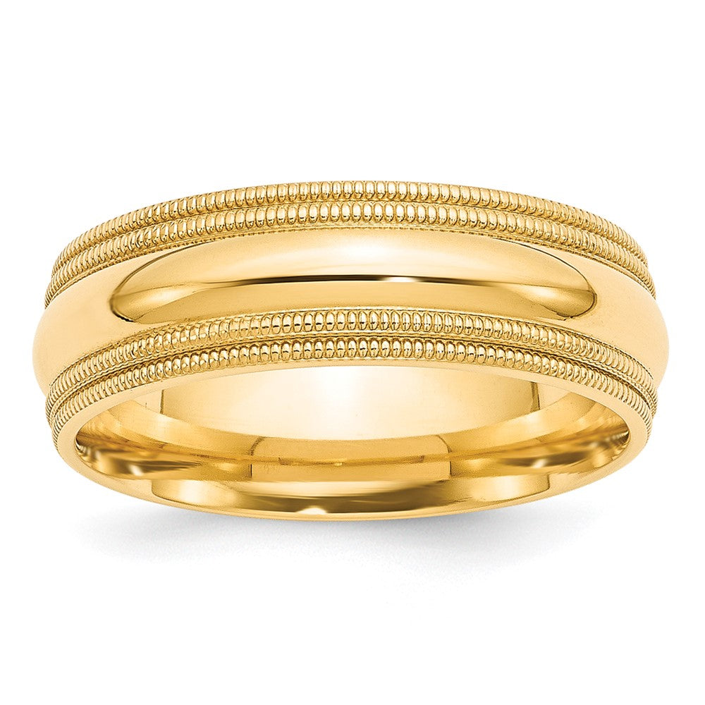 10k Yellow Gold 7mm Double Milgrain Comfort Fit Wedding Band Size 6