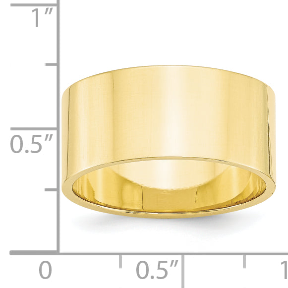 10k Yellow Gold 10mm Lightweight Flat Wedding Band Size 6.5