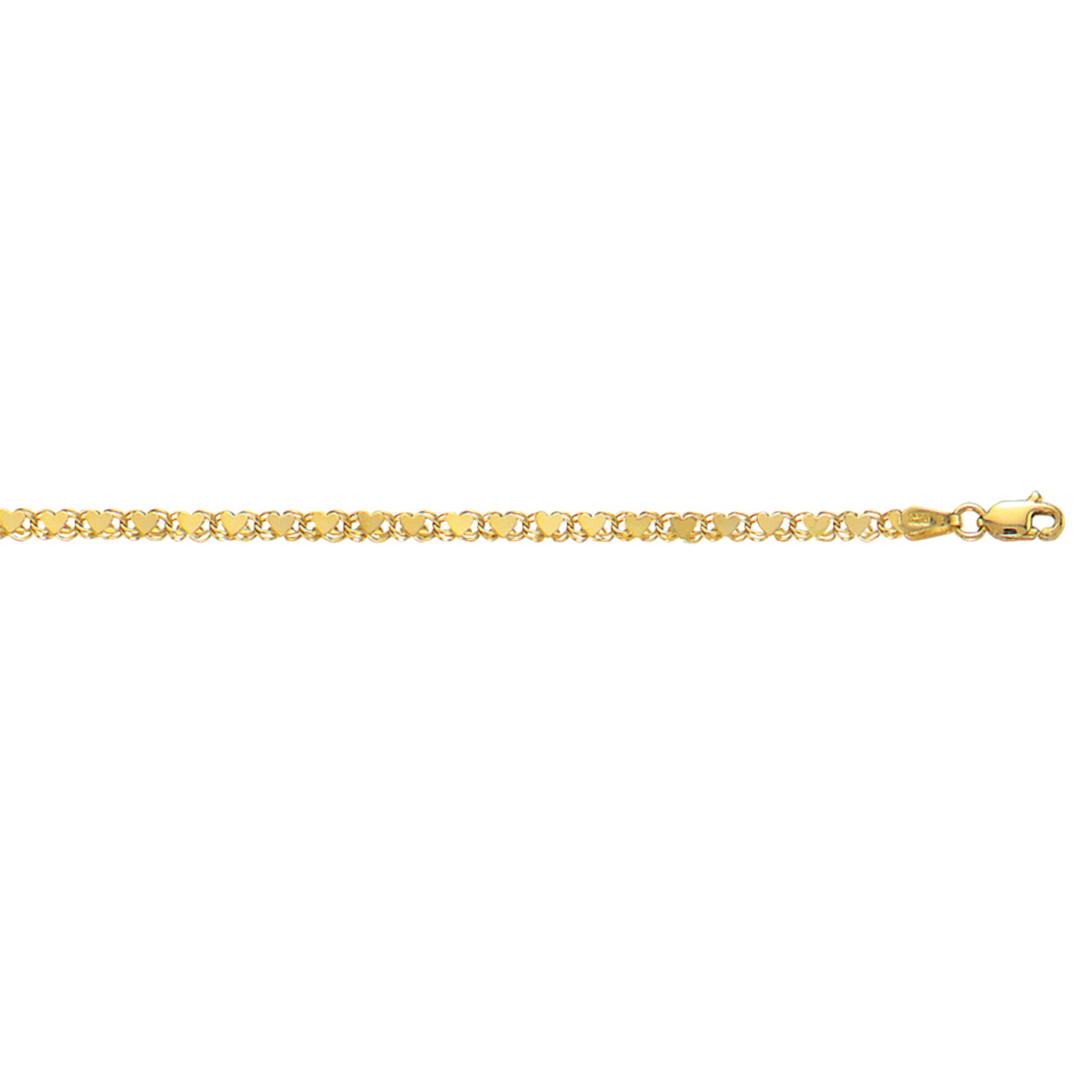 10K Yellow Gold 3.0mm Heart 10" Chain Anklet with Lobster Lock