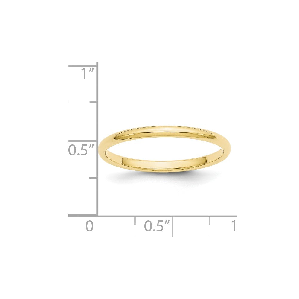10k Yellow Gold 2mm Half Round Wedding Band Size 12.5