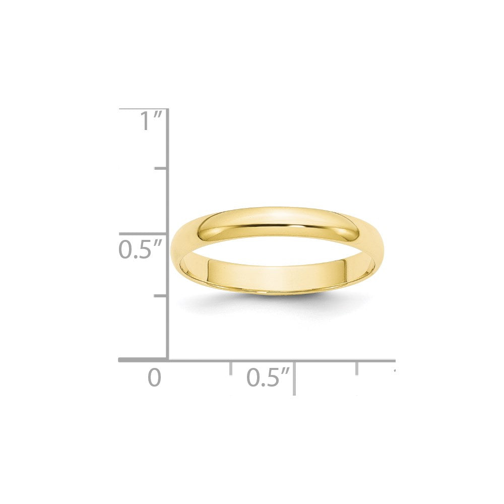 10k Yellow Gold 3mm Lightweight Half Round Wedding Band Size 6