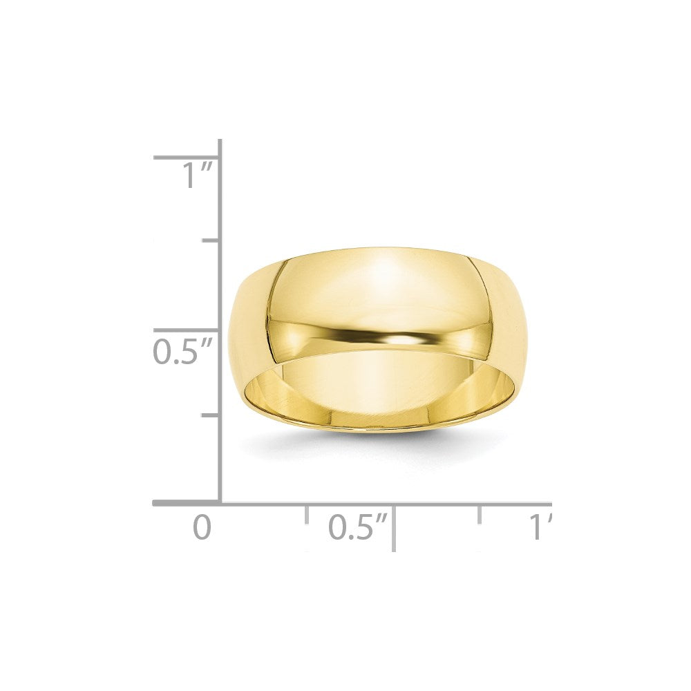 10k Yellow Gold 8mm Lightweight Half Round Wedding Band Size 5