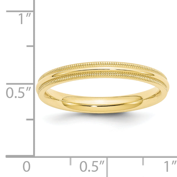 10k Yellow Gold 3mm Milgrain Half Round Comfort Fit Wedding Band Size 12.5