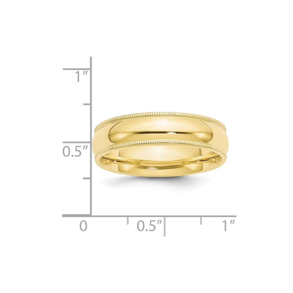 10k Yellow Gold 6mm Milgrain Half Round Comfort Fit Wedding Band Size 7