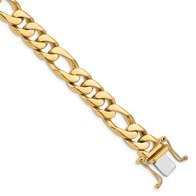 14K 8 Inch 10Mm Hand Polished Figaro Link With Box Catch Clasp Bracelet