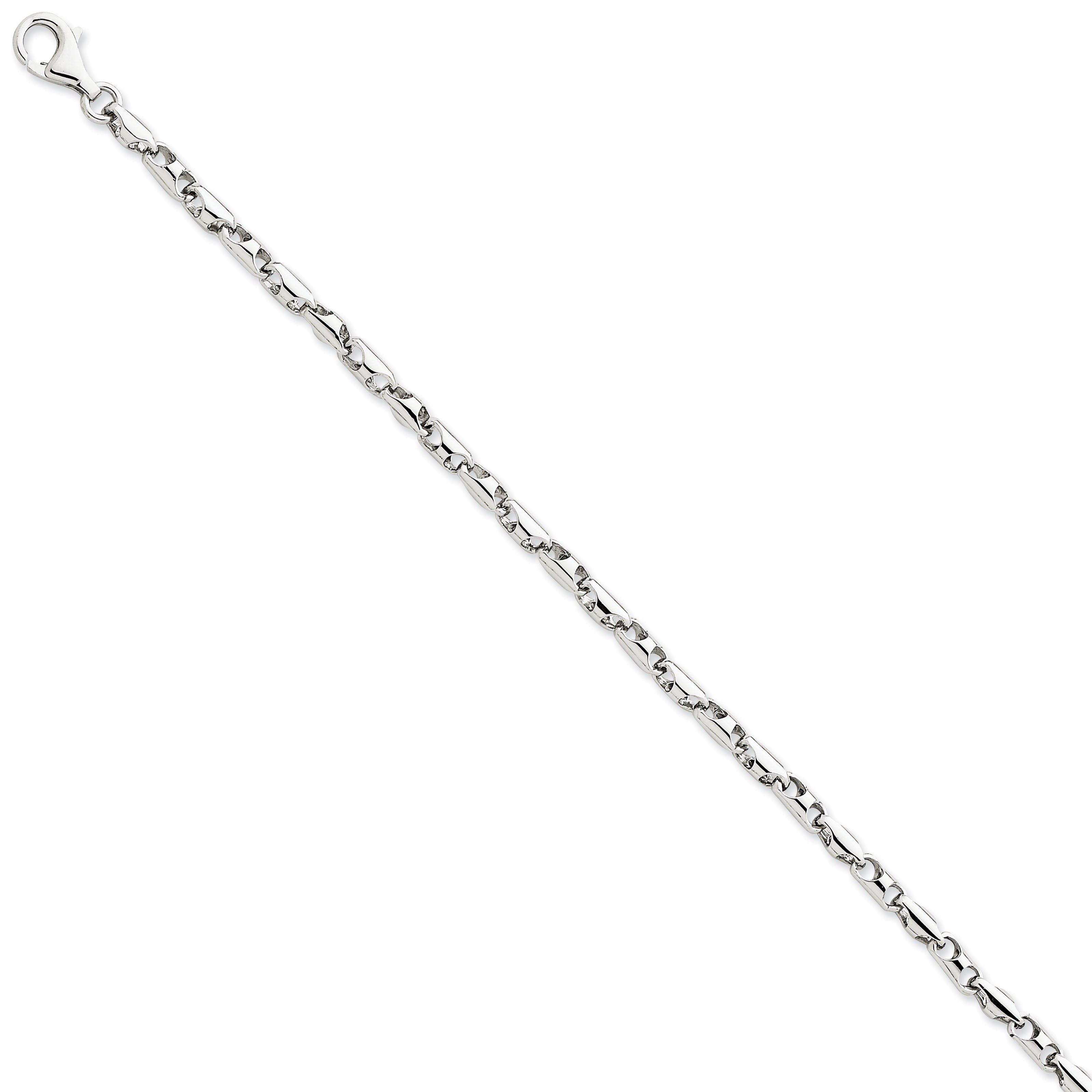 14K White Gold 22 Inch 4.1Mm Polished Fancy Barrel Link With Fancy Lobster Clasp Chain