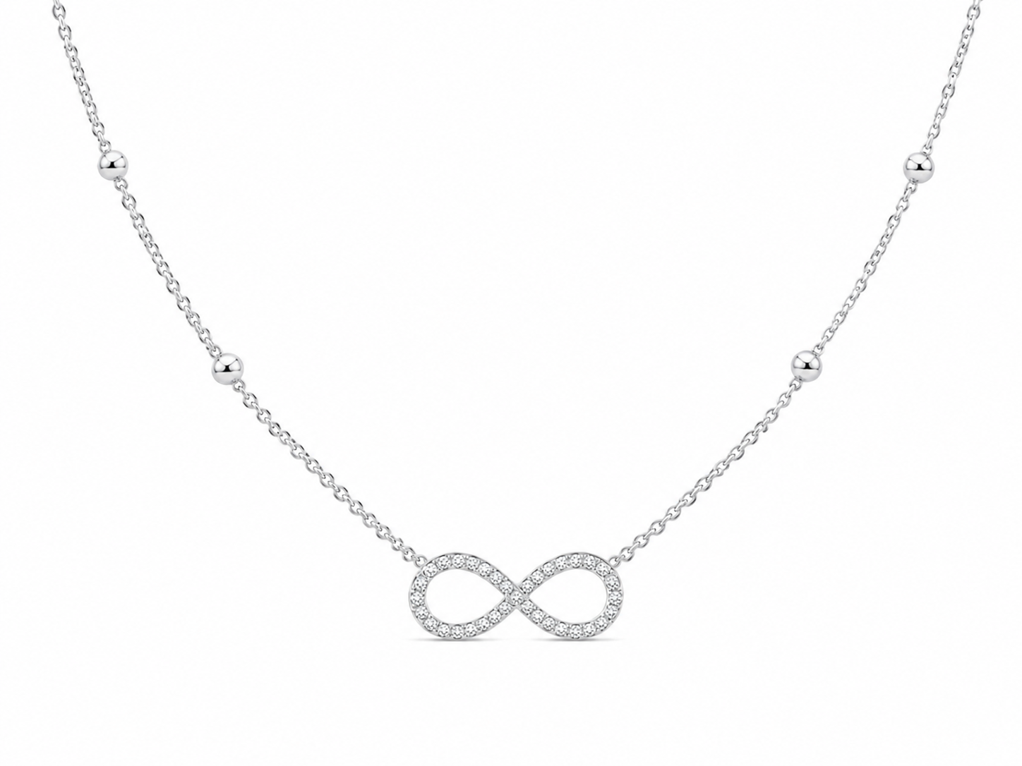 925 Sterling Silver Cubic Zirconium Lobster Lock Infinity Beaded Necklace