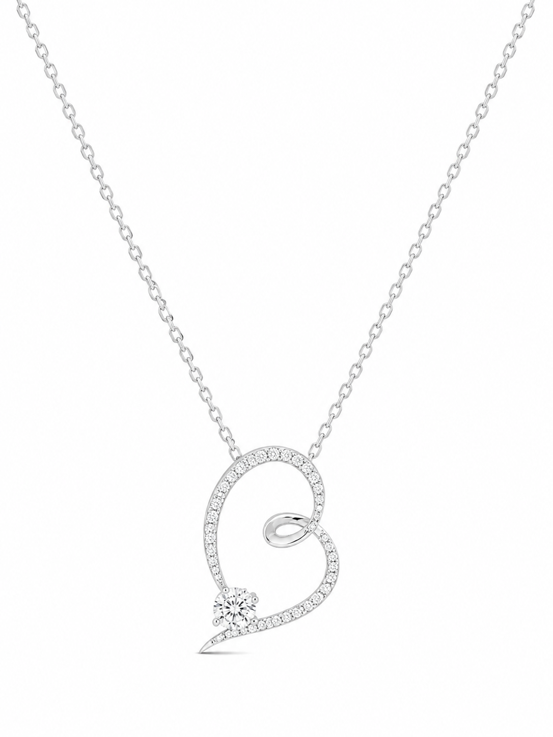 925 Sterling Silver Cubic Zirconium Lobster Lock Heart Necklace