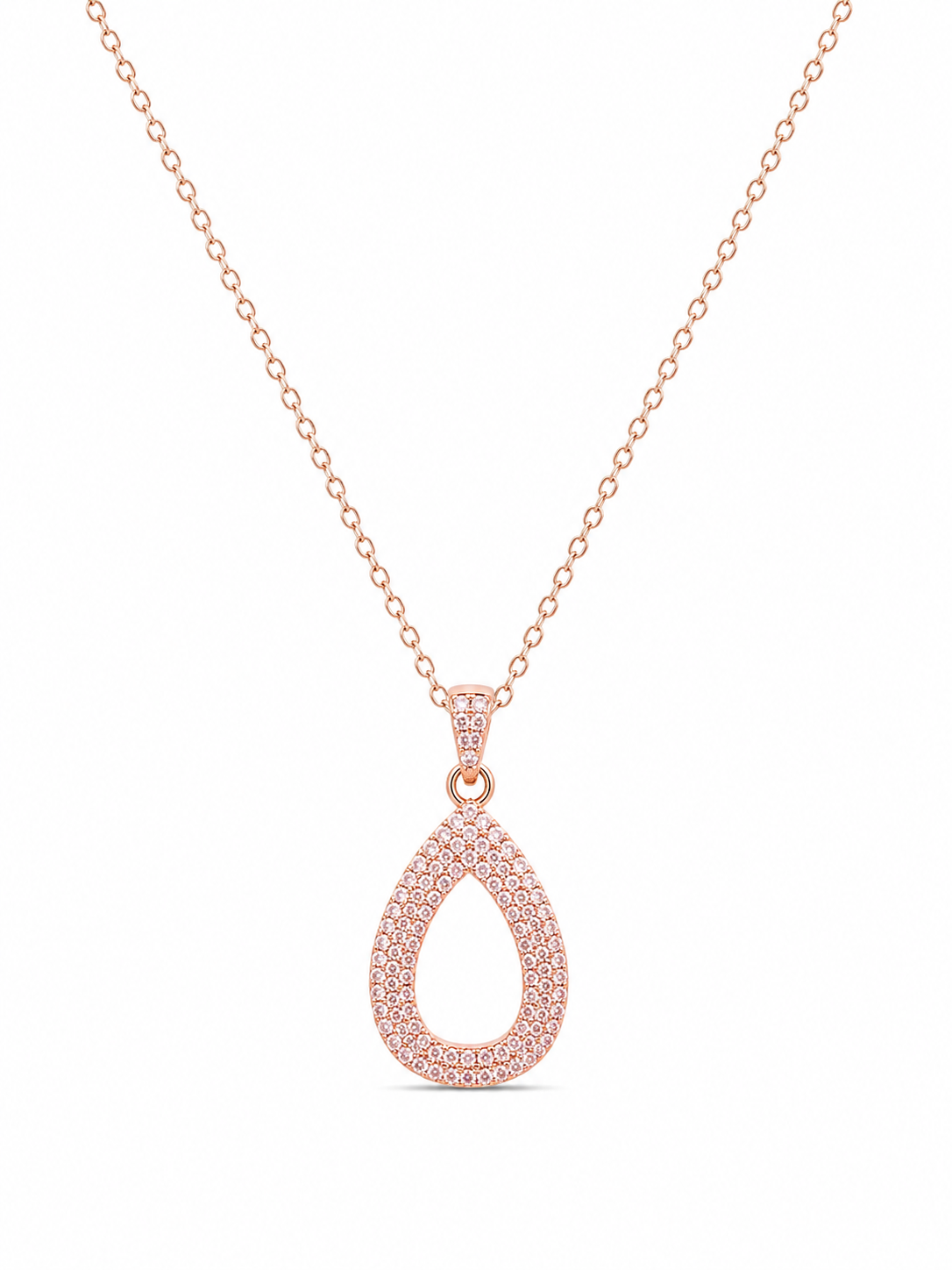 925 Sterling Silver Cubic Zirconium Lobster Lock Rose Pink Pear-Shaped Necklace