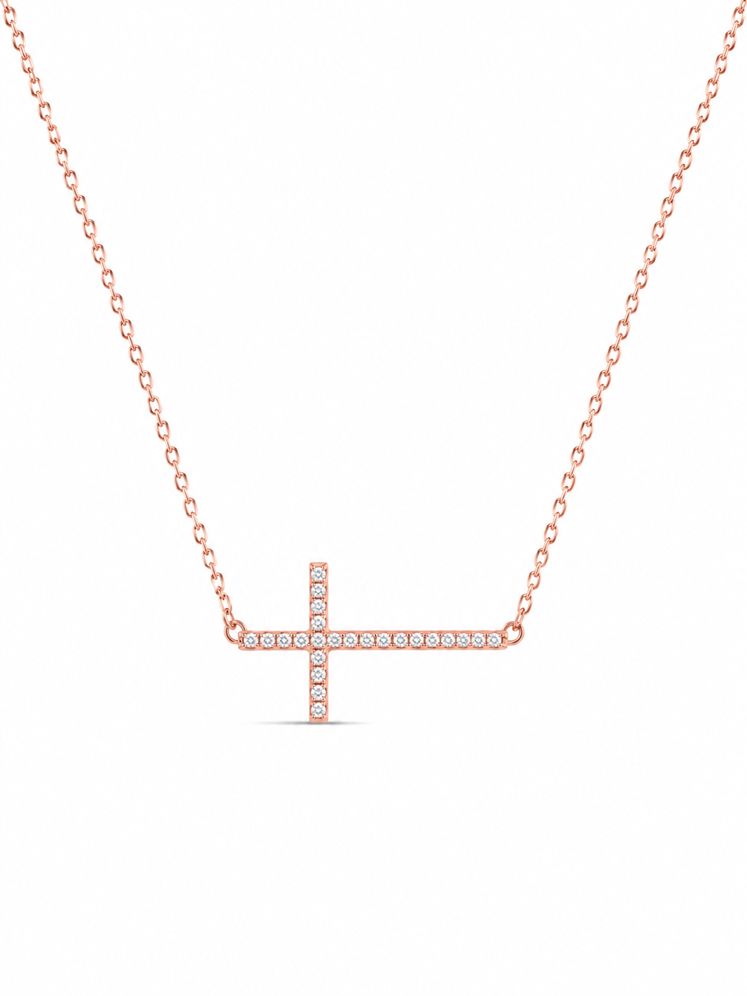 925 Sterling Silver Cubic Zirconium Lobster Lock Horizontal Rose Cross Necklace