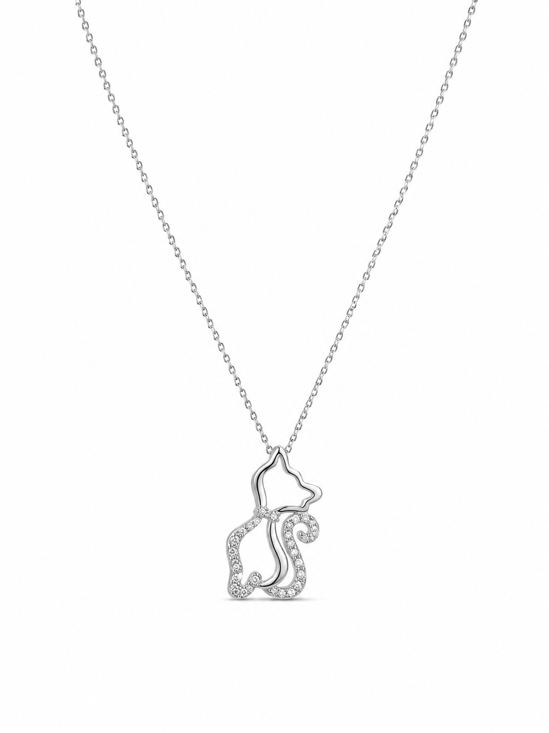 925 Sterling Silver Cubic Zirconium Cat Necklace
