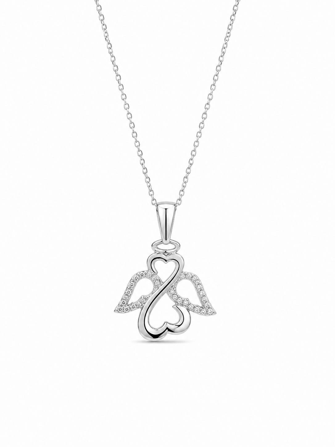 925 Sterling Silver Cubic Zirconium Angel Wings Heart Necklace