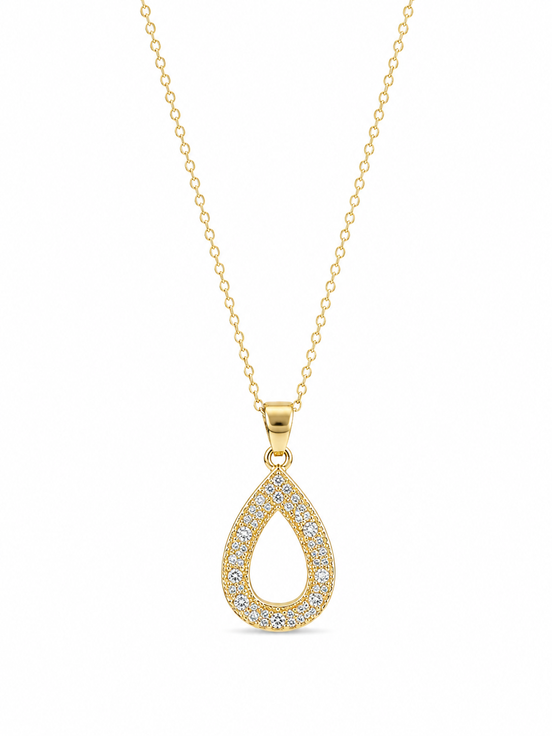 925 Yellow Plated Sterling Silver Cubic Lobster Lock Zirconium Pear-Shaped Necklace