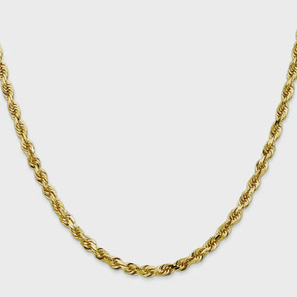 14KT Solid Yellow Gold 4 MM Rope Chain