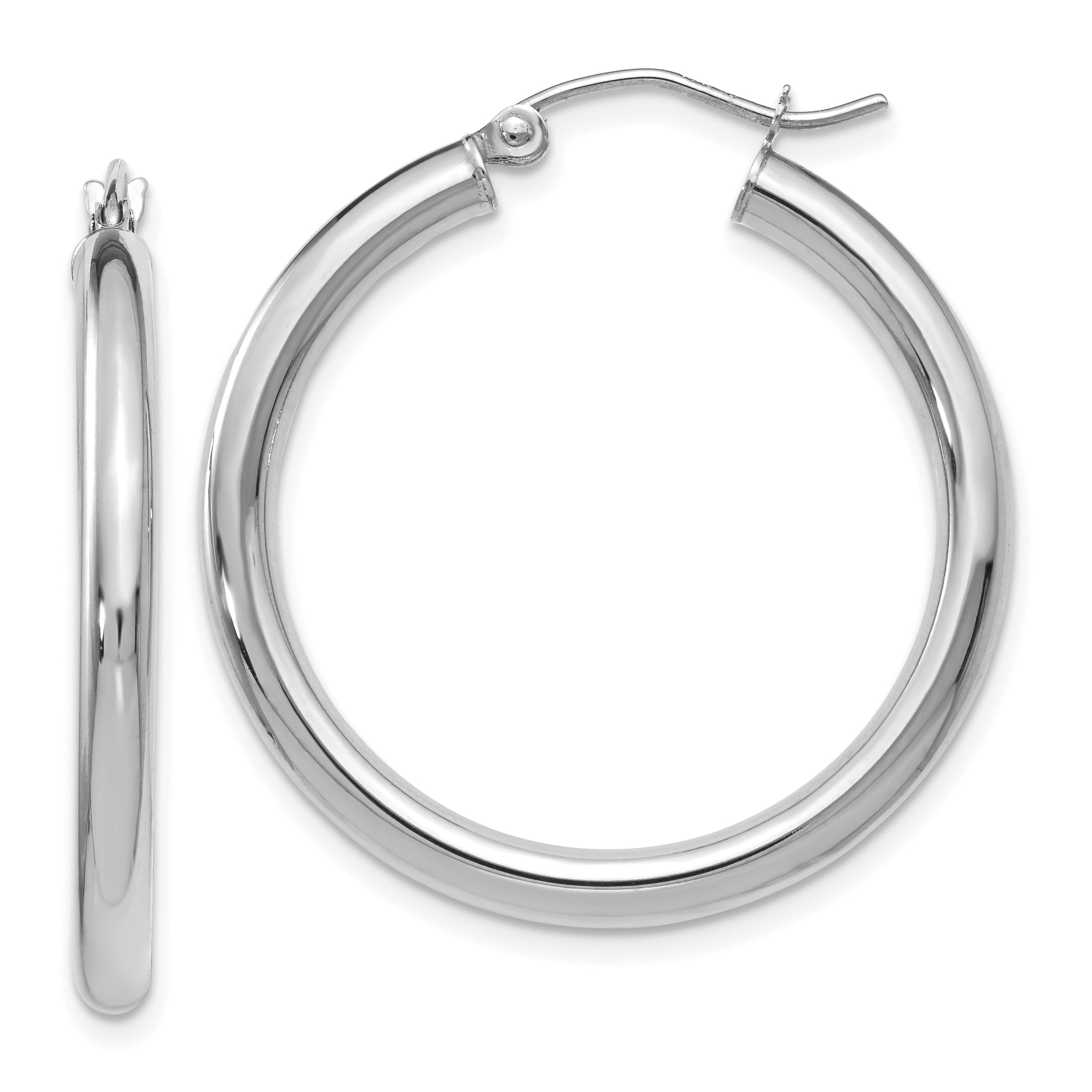 14K White Gold Polished Hoop Earrings