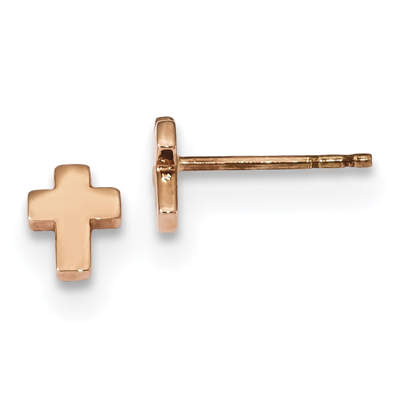 14K Rose Gold Polished Small Cross Post Earrings