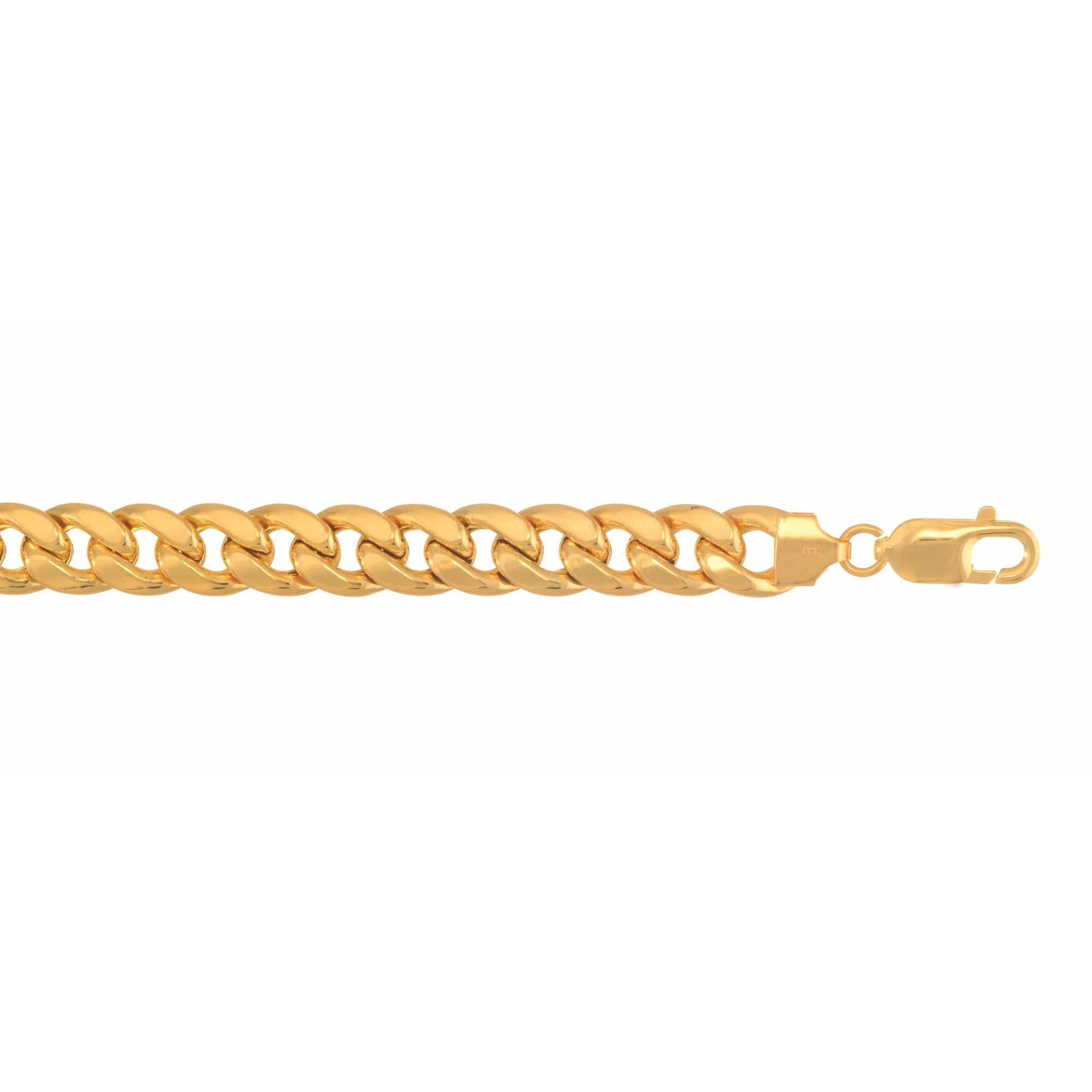 10K Yellow Gold 8.0mm Semi-Solid Miami Cuban 24" Chain with Lobster Lock