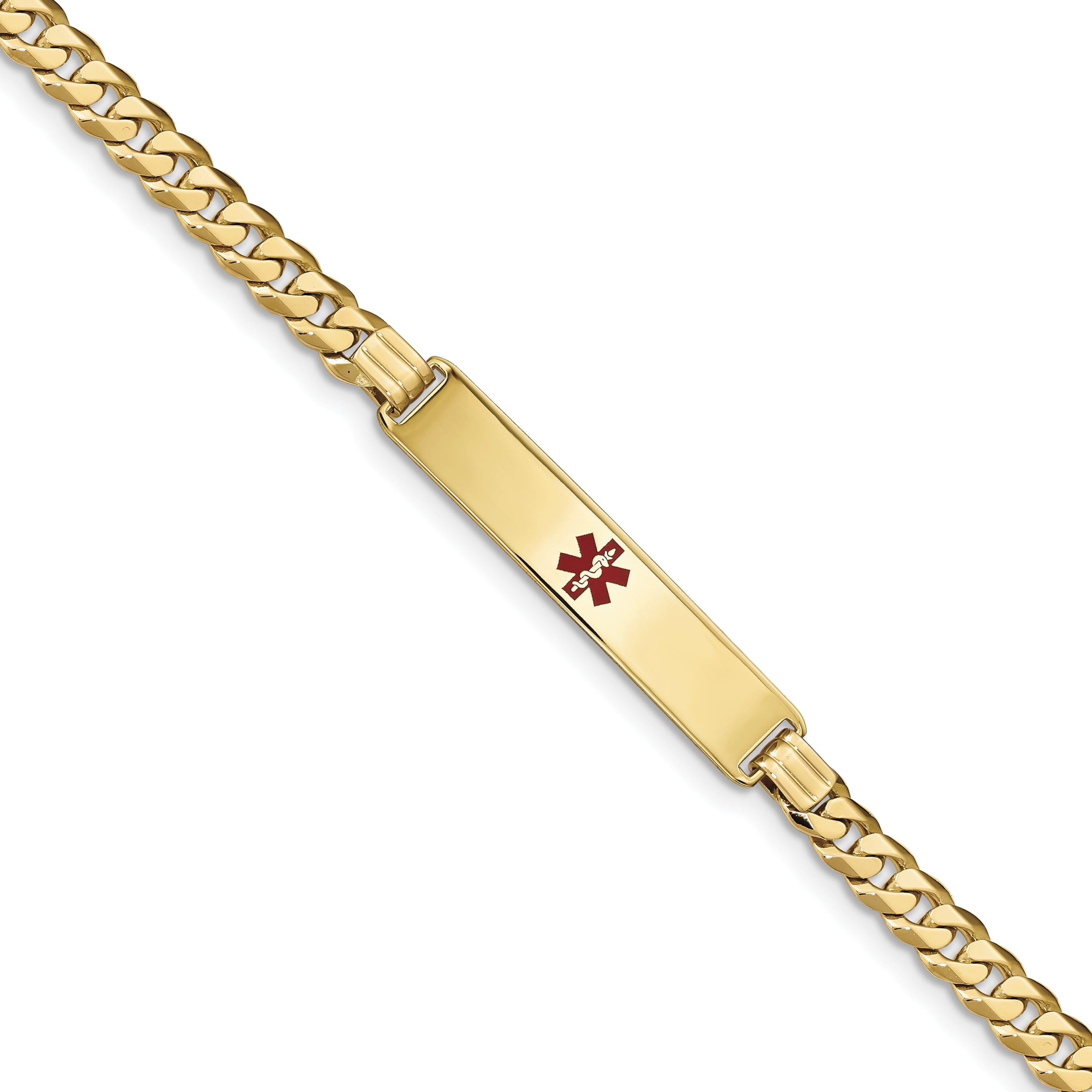 14K Medical Red Enamel Curb Link Id Bracelet