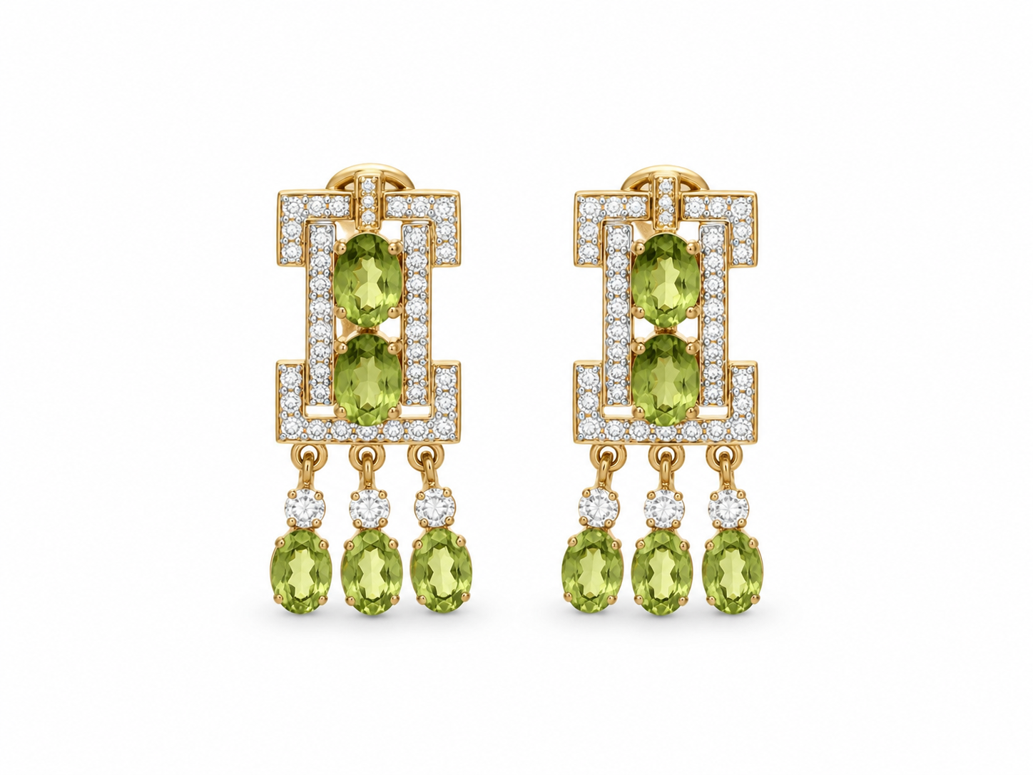 22KT Solid Yellow Gold Cubic Zirconium & Green Stone Dangle Earring And Pendant Set