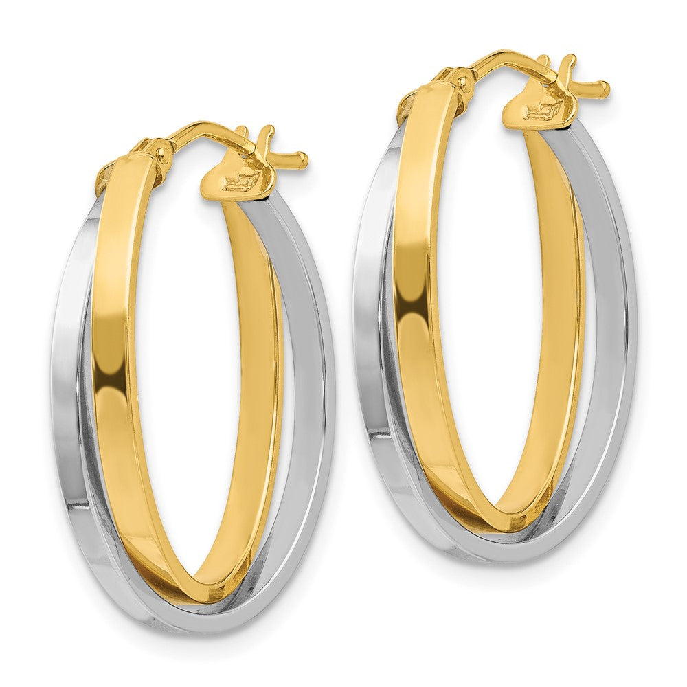 14K with Rhodium Polished Hinged Hoop Earrings