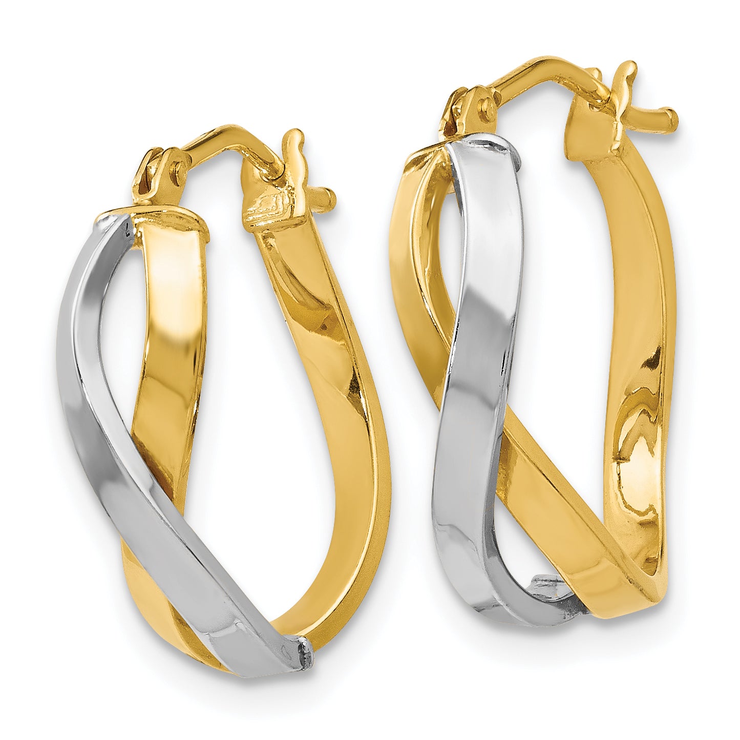 14K with Rhodium Polished Hinged Hoop Earrings