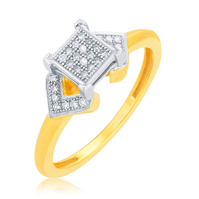 10K Yellow Yellow Gold Ladies Ring With 0.10 Ct Round Micro Pave Diamonds