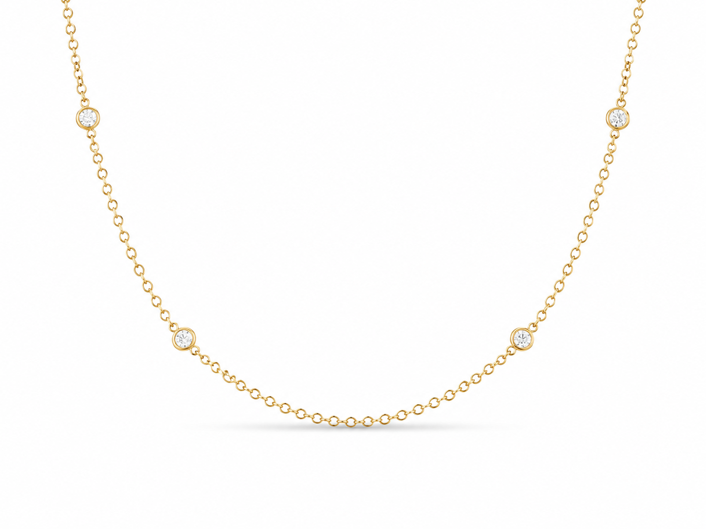 14KT Solid Yellow Gold 0.5 MM Station Necklace