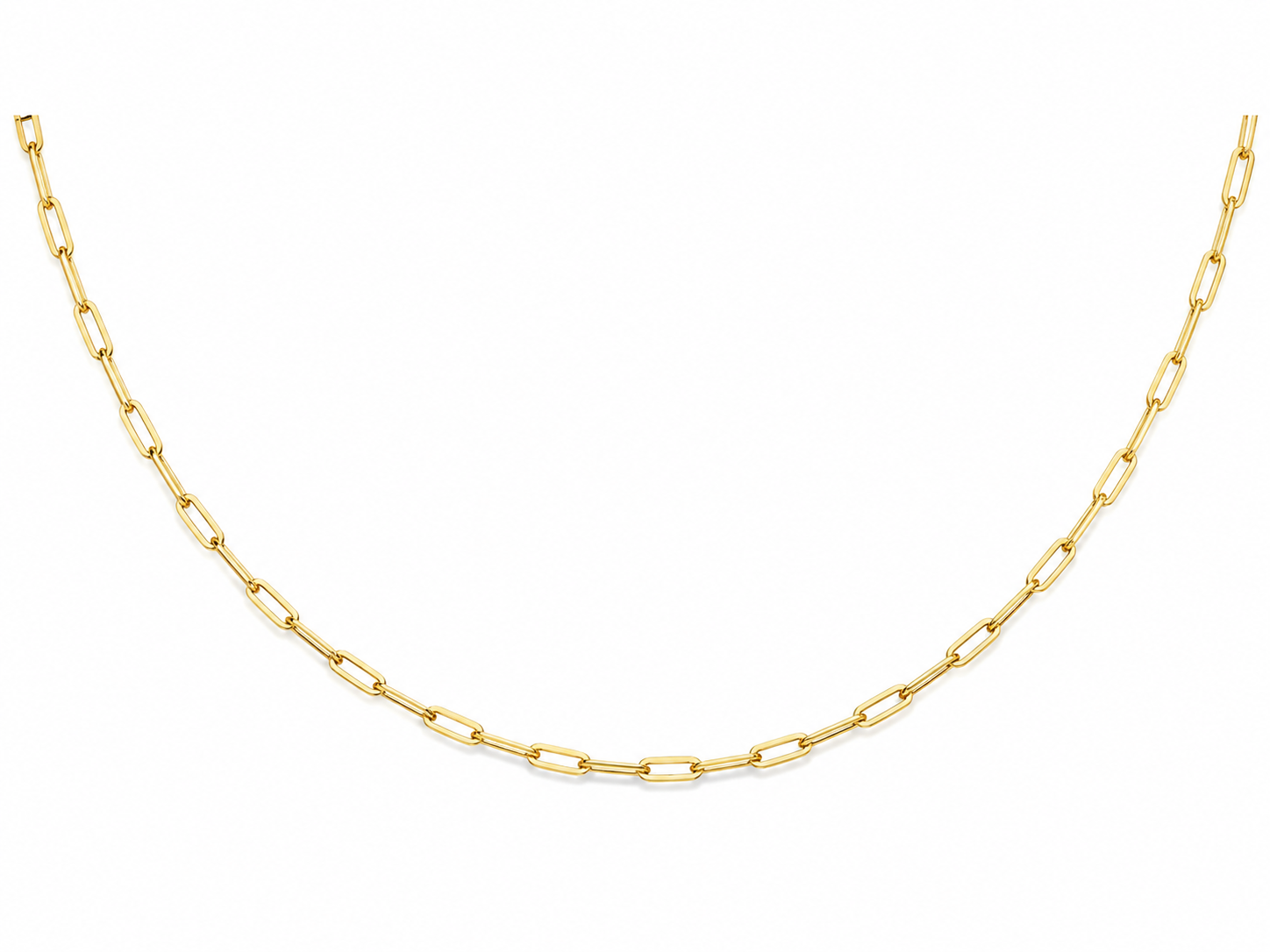 14KT Hollow Yellow Gold 3 MM Paper Clip Link Chain