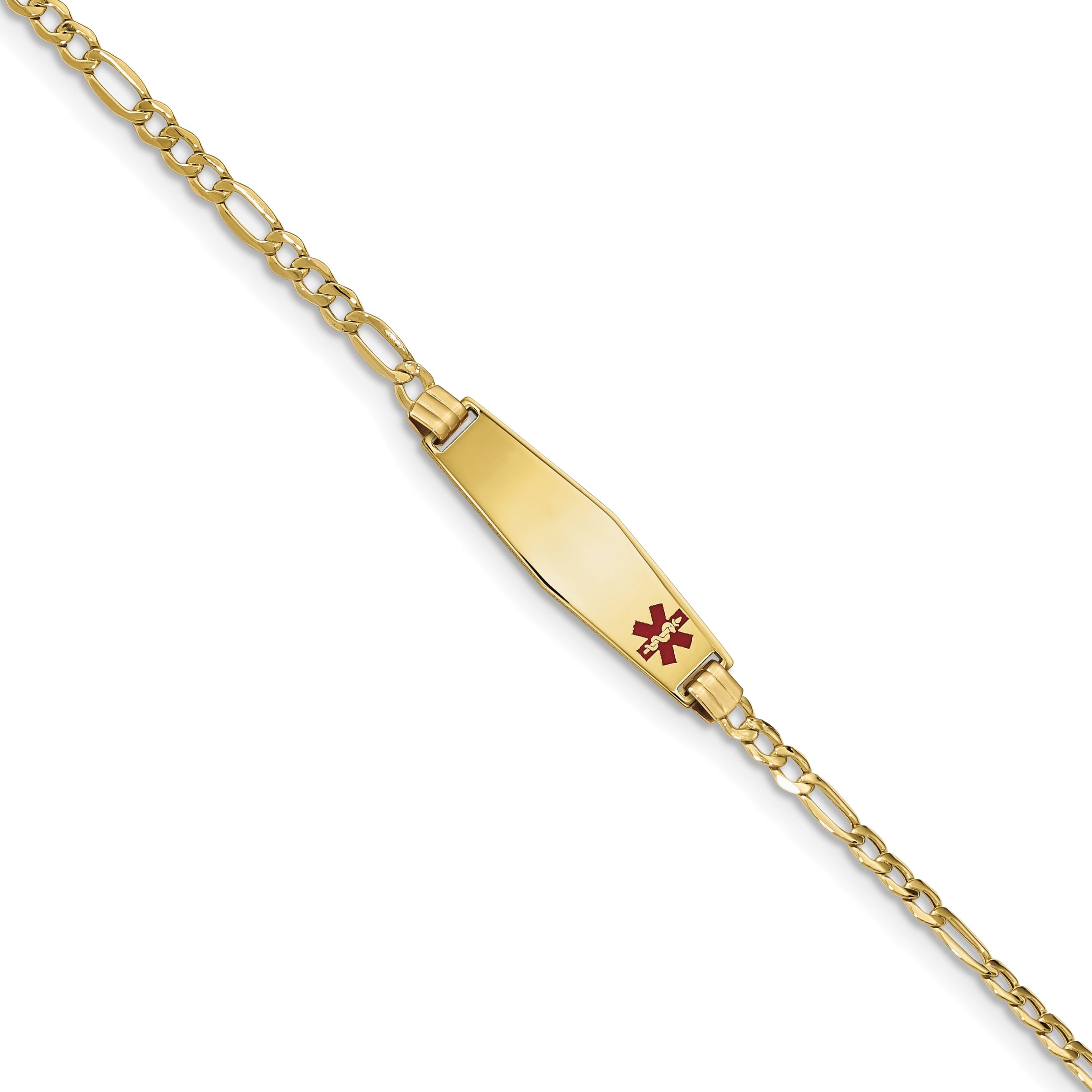 14K Medical Semi-Solid Soft Diamond Shape Red Enamel Figaro Id Bracelet