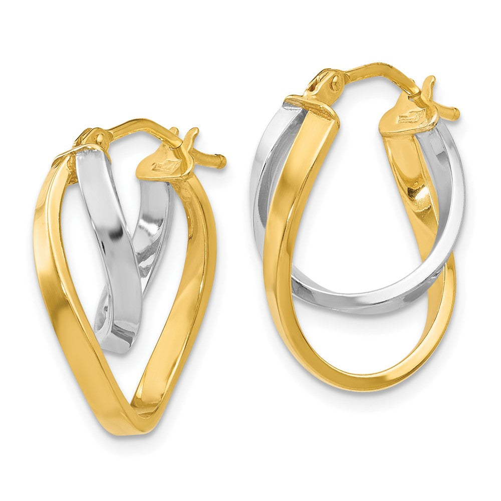 14K with Rhodium Polished Hinged Hoop Earrings