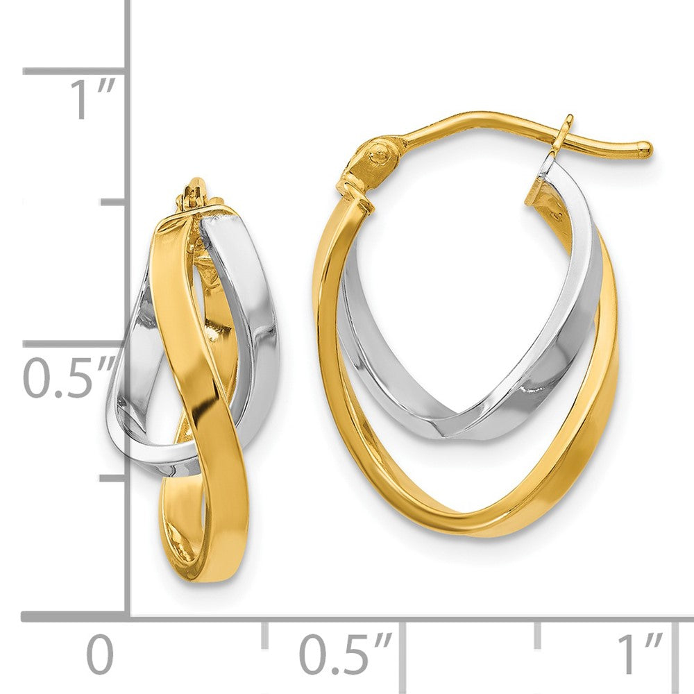 14K with Rhodium Polished Hinged Hoop Earrings