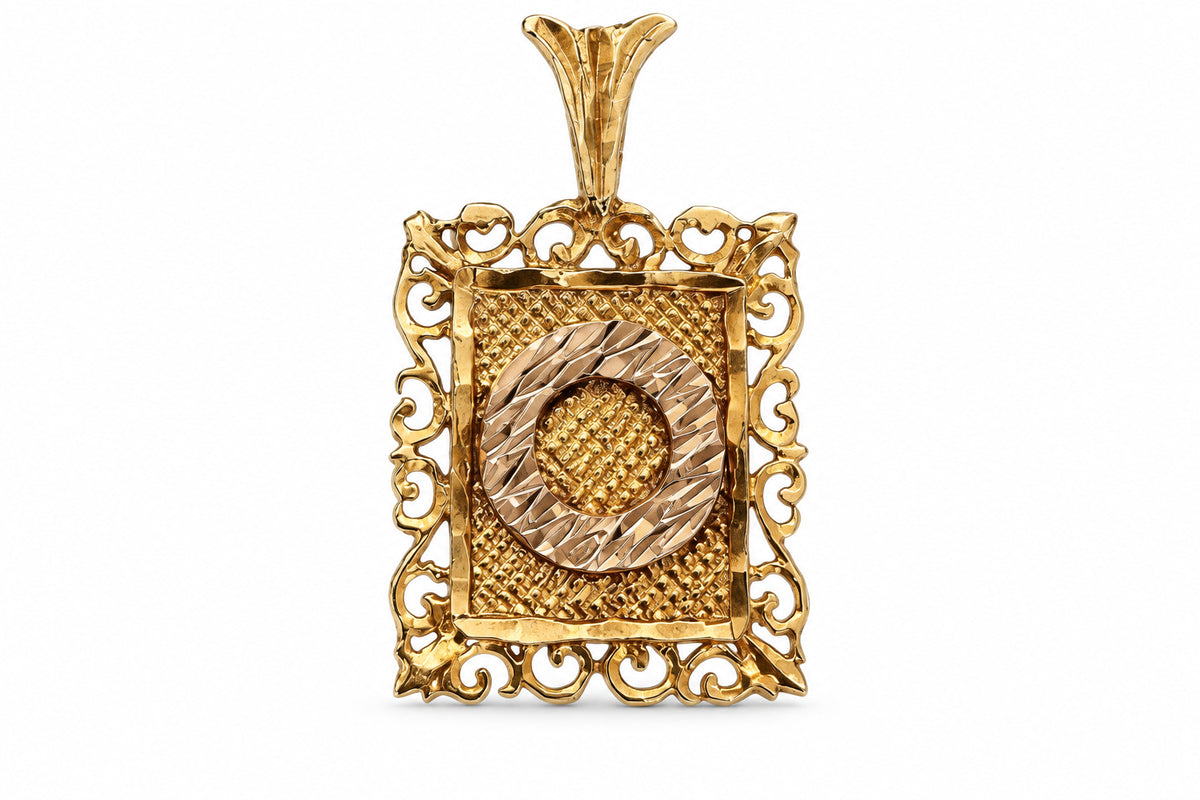 14KT Yellow Gold Square Filigree Initial Pendant