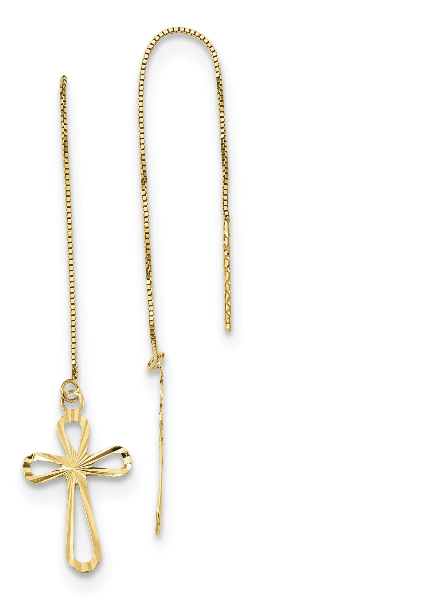 14K Polished D/C Box Chain W/Cross Threader Earrings