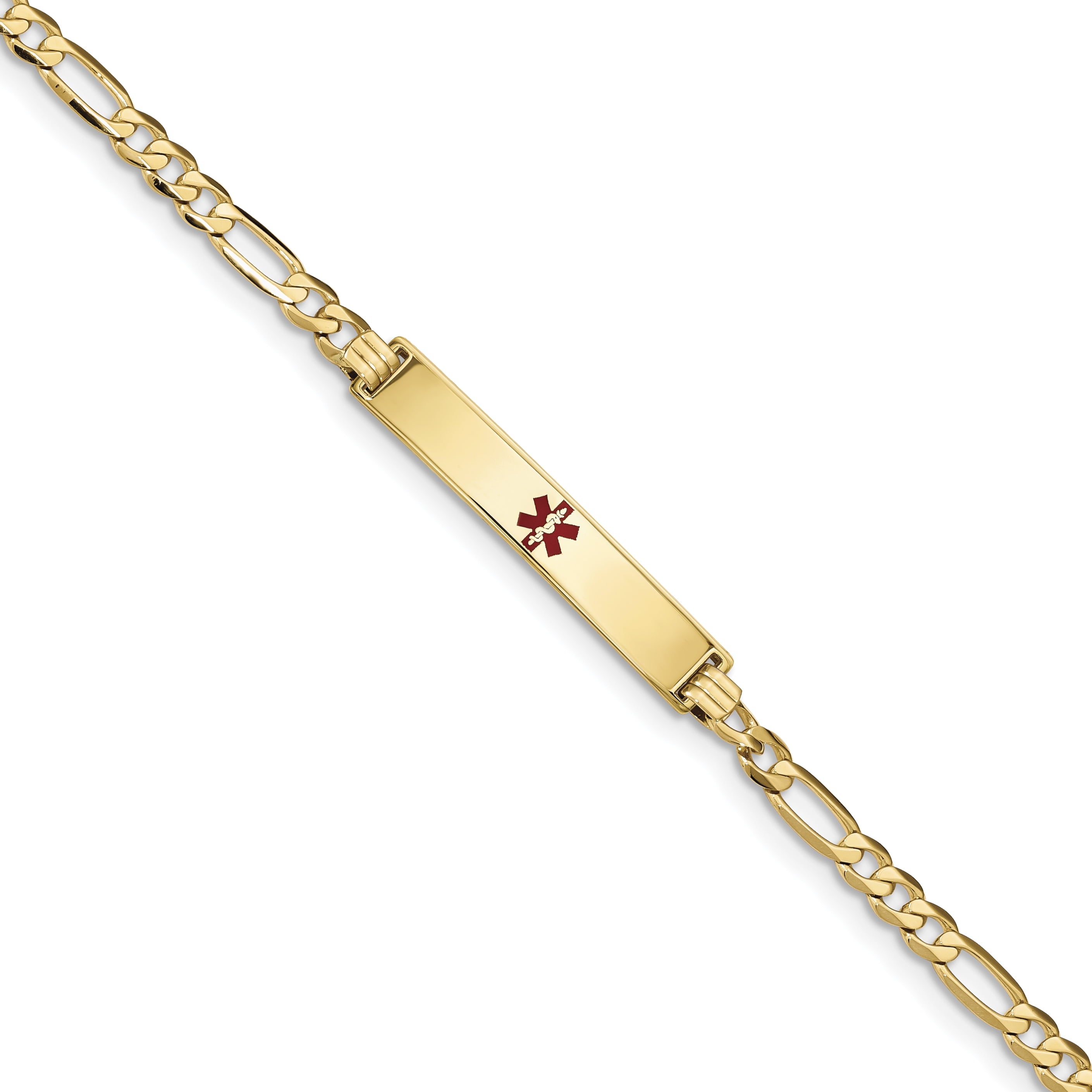 14K Medical Red Enamel Flat Figaro Link Id Bracelet