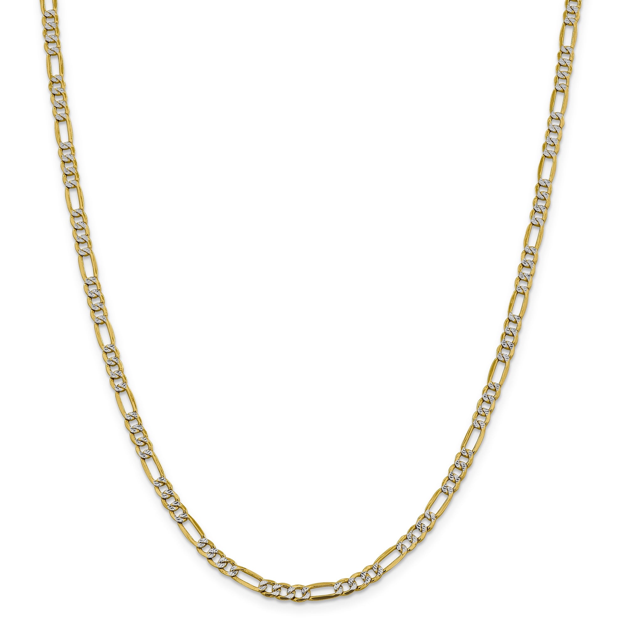 14K 20 Inch 3.9Mm Semi-Solid With Rhodium Pavc Figaro With Lobster Clasp Chain