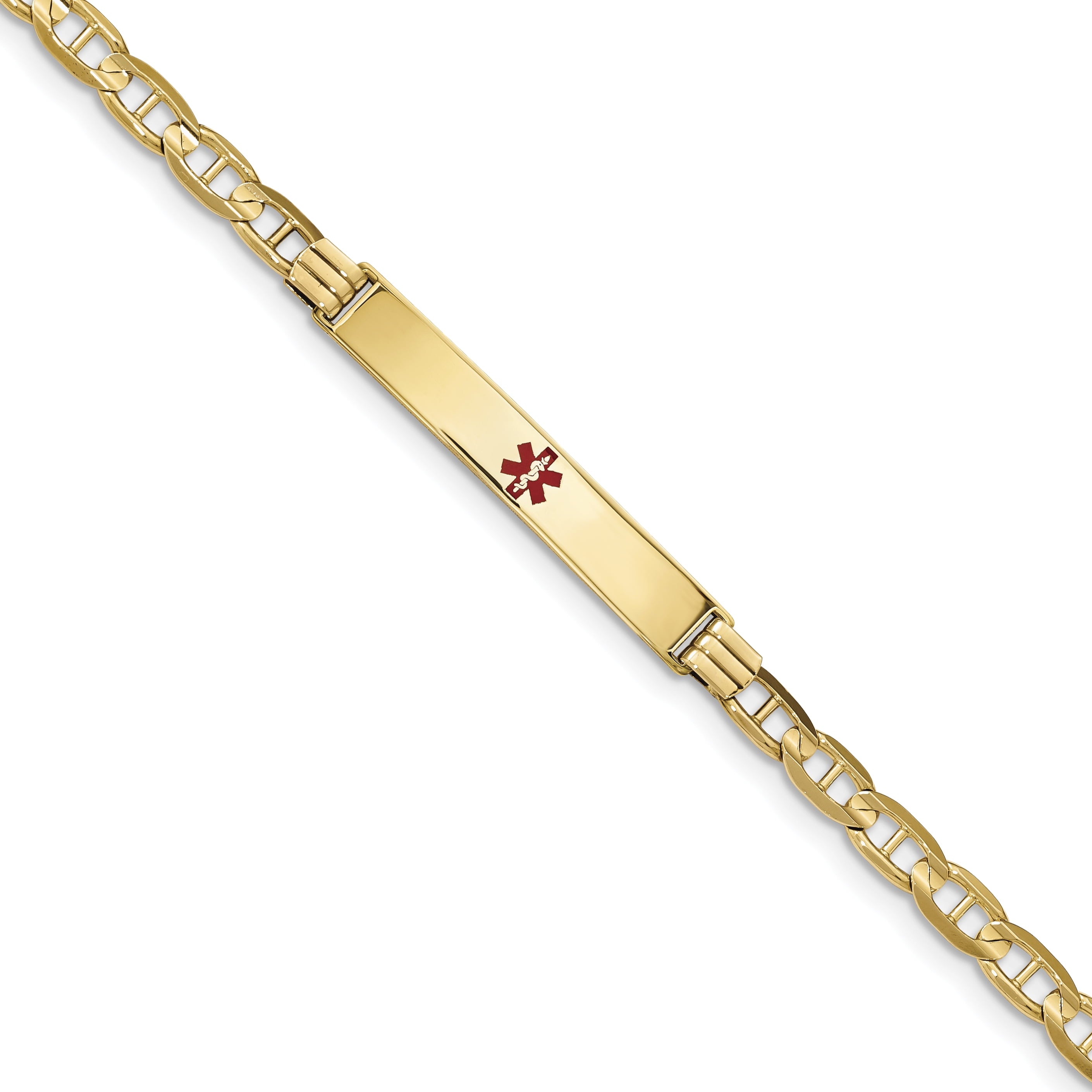 14K Medical Red Enamel Anchor Id Bracelet