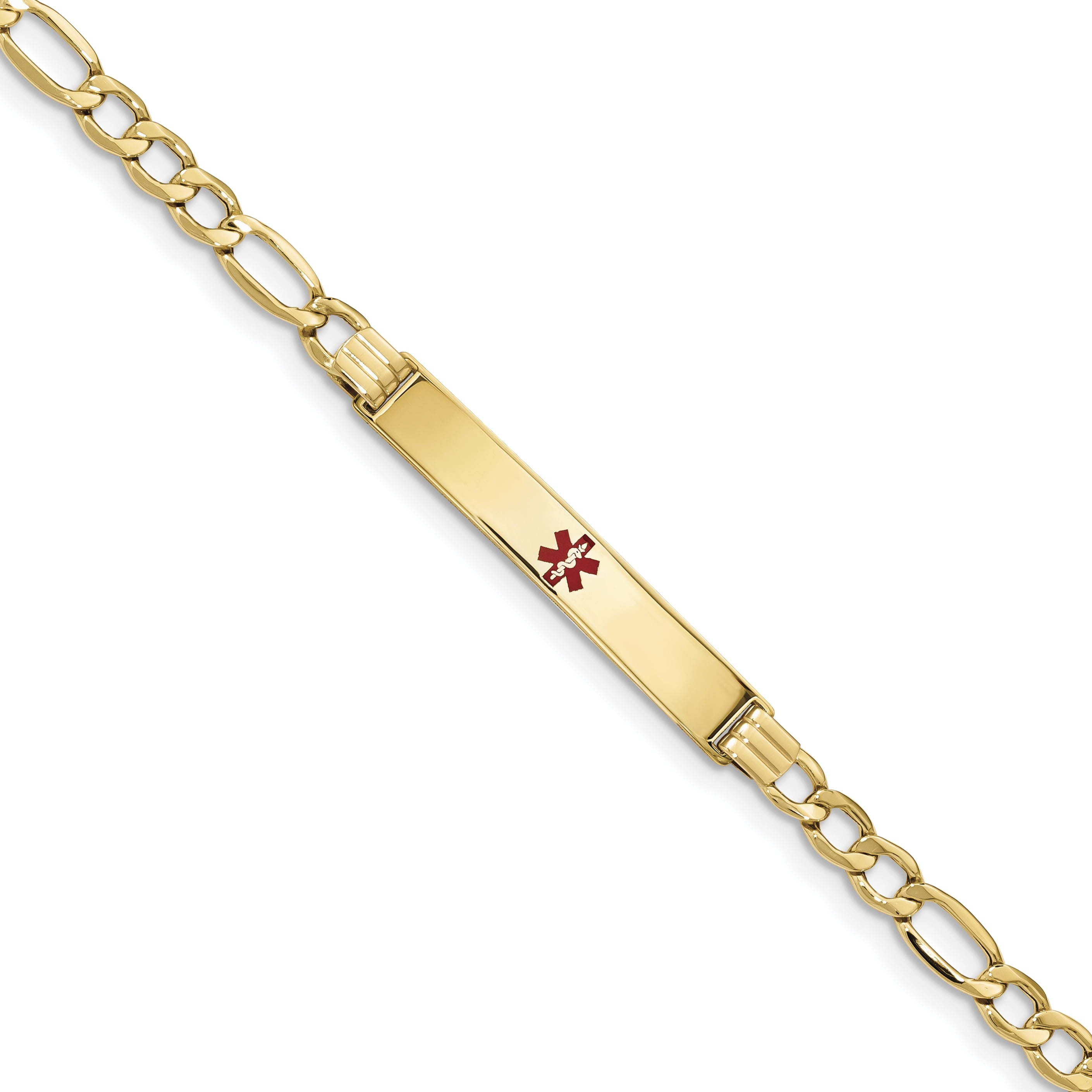 14K Semi-Solid Medical Polished Red Enamel Figaro Id Bracelet