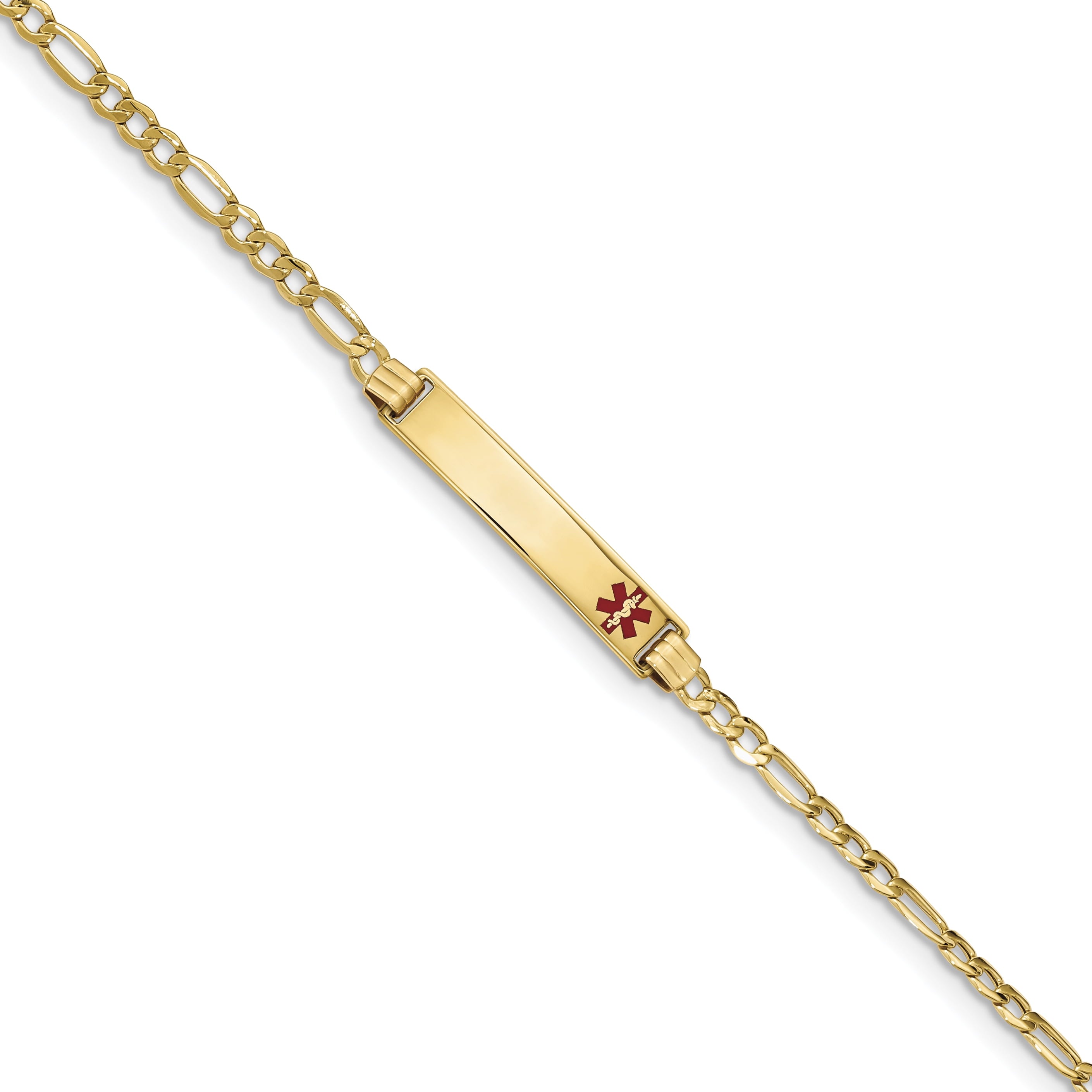 14K Semi-Solid Medical Polished Red Enamel Figaro Id Bracelet