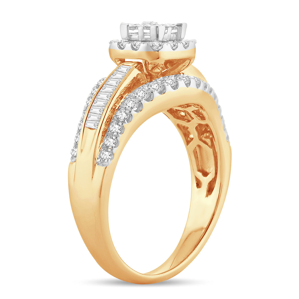 14K Yellow Gold Magnifcnet 2.00Ct Pr/Ct Diamond Bridal Ring