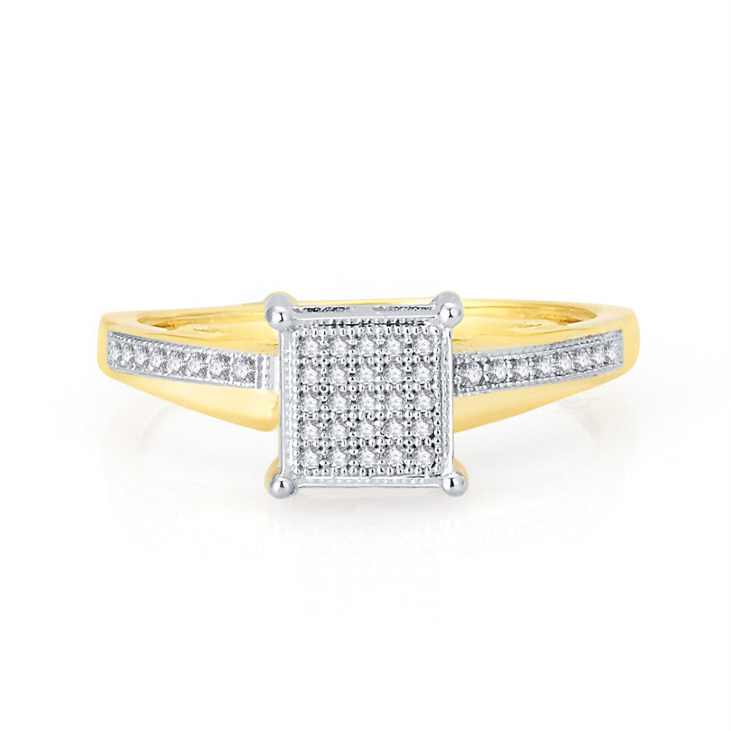 10K Yellow Yellow Gold Ladies Ring With 0.13 Ct Round Micro Pave Diamonds