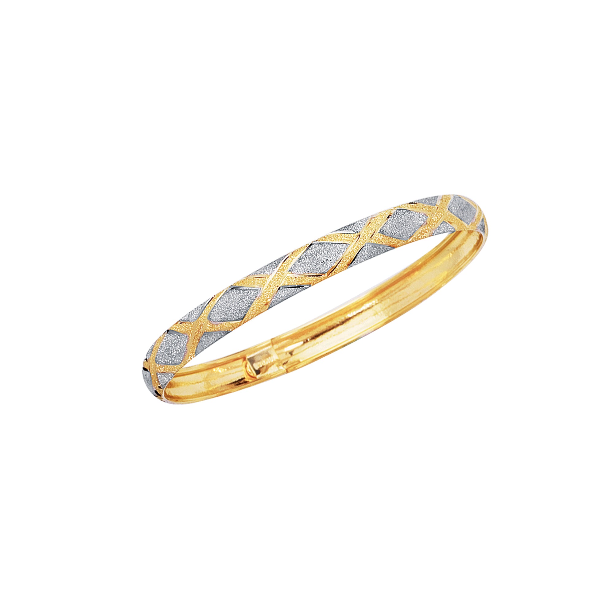 10K Two-tone Gold Polished & Satin X 8" Bangle